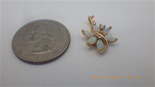 14K Yellow Gold Flower Pendant with White Opals and Diamond 1.7g